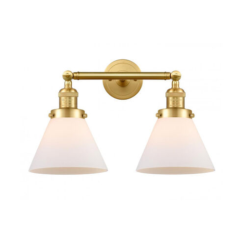 Franklin Restoration Large Cone LED 18 inch Satin Gold Bath Vanity Light Wall Light in Matte White Glass, Franklin Restoration