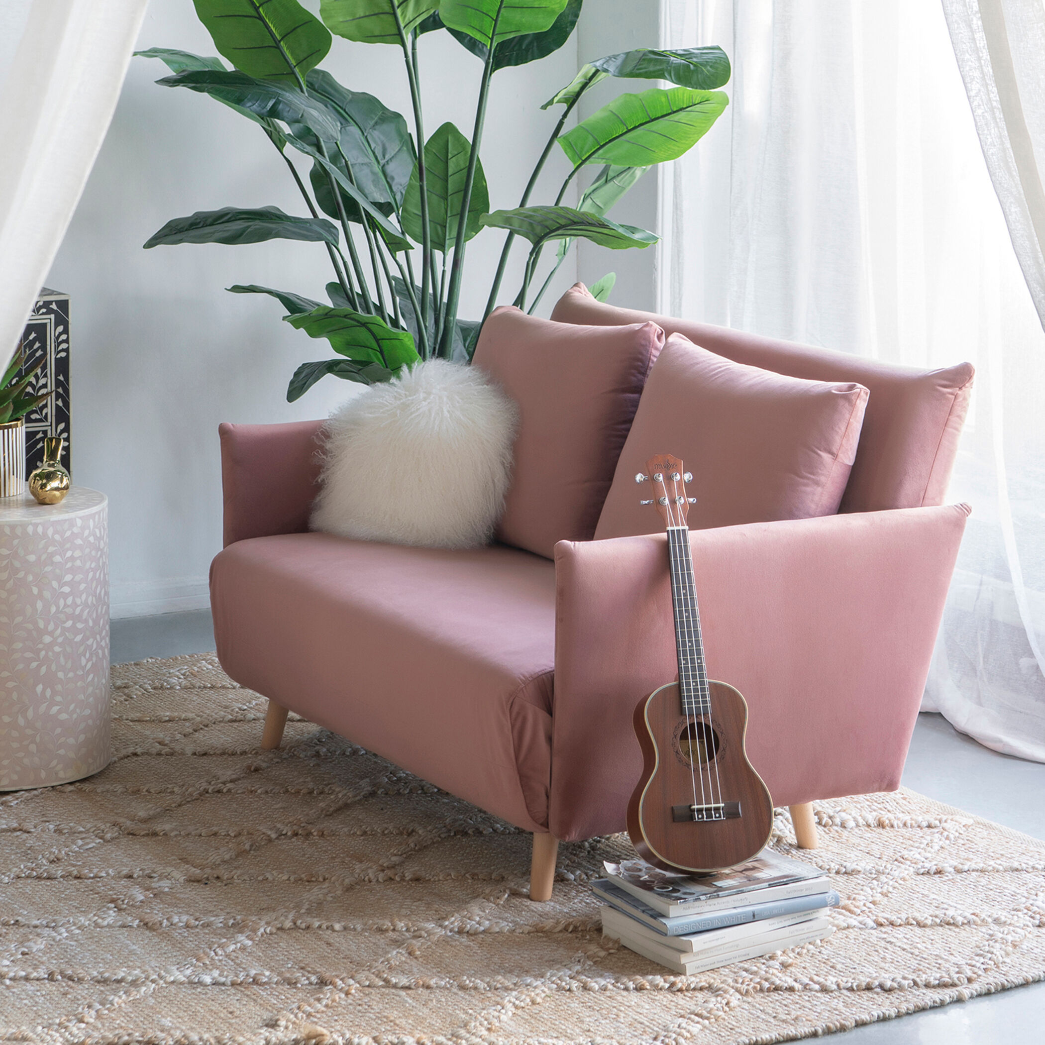 A B Home 77776 DS Upholstered Dusty Pink Sofa