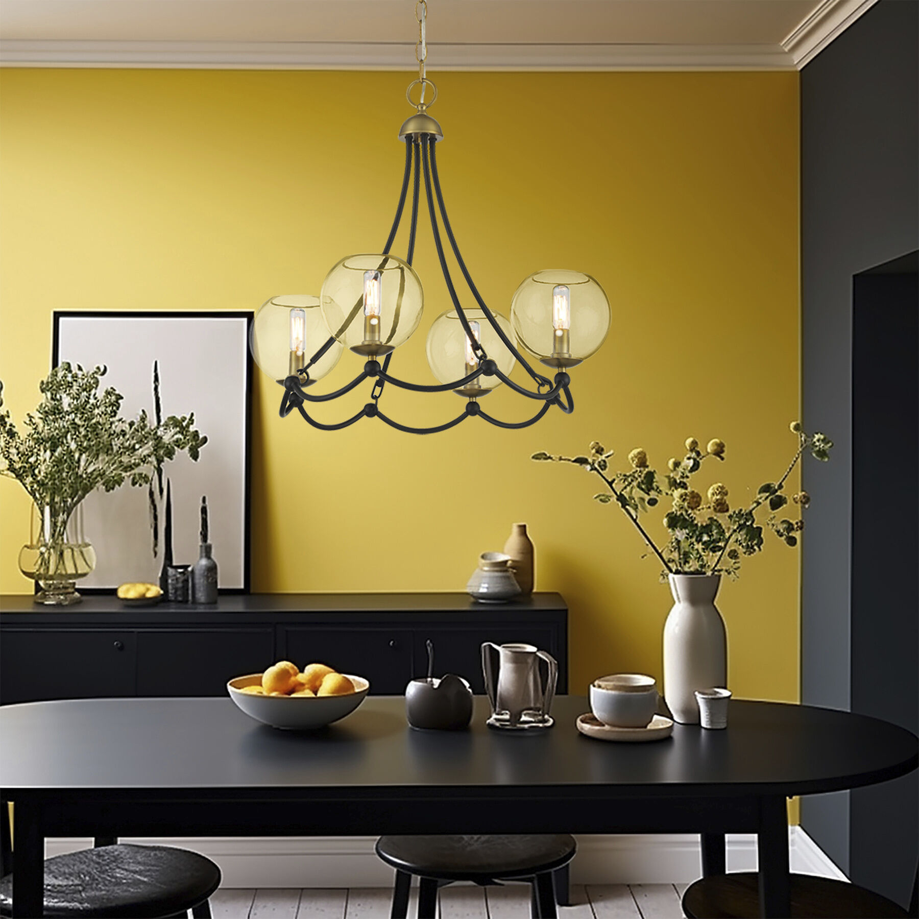 Vantage Kearney Park 4 Light 23 inch Coal and Soft Brass Chandelier Ceiling Light