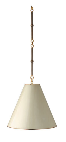 Visual Comfort Thomas O'Brien Small Goodman Hanging Light in Bronze and Hand-Rubbed Antique Brass with Antique White Shade TOB5090BZ/HAB-AW - Open Box