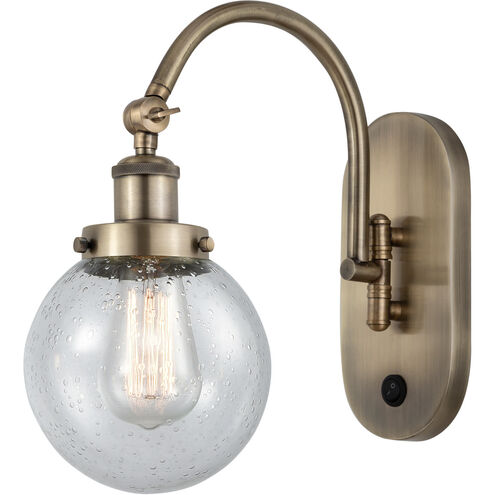 Franklin Restoration Beacon LED 6 inch Antique Brass Sconce Wall Light in Seedy Glass