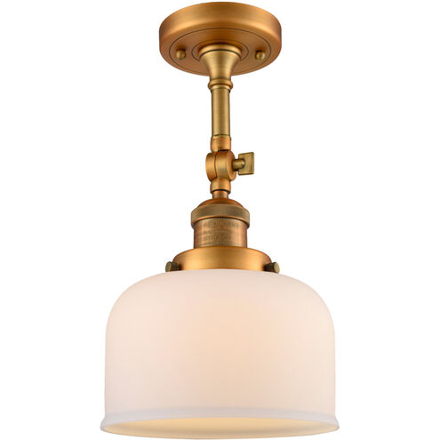 Franklin Restoration Large Bell 1 Light 8 inch Brushed Brass Semi-Flush Mount Ceiling Light in Matte White Glass, Franklin Restoration