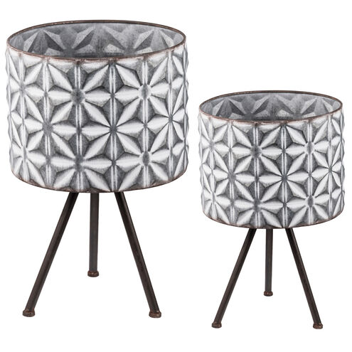 Round Gray and White Planter, Set of 2