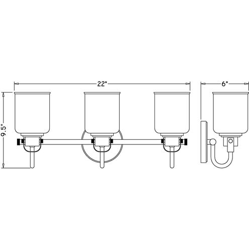 Kinsley 3 Light 22 inch Chrome Vanity Wall Light