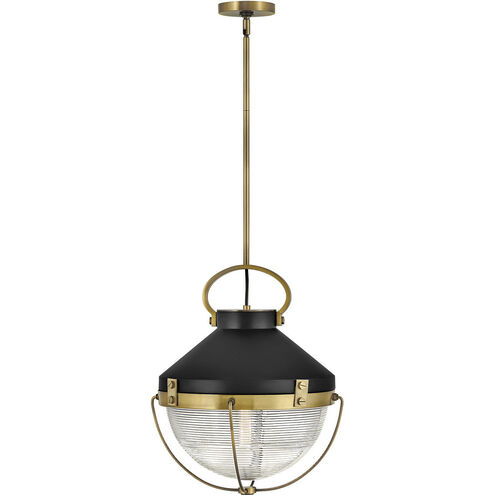 Crew LED 16 inch Heritage Brass with Black Indoor Chandelier Ceiling Light