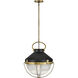Crew LED 16 inch Heritage Brass with Black Indoor Chandelier Ceiling Light