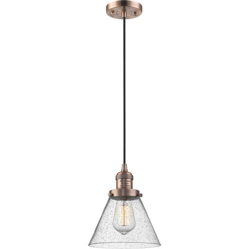 Franklin Restoration Cone 1 Light 8 inch Antique Copper Mini Pendant Ceiling Light in Incandescent, Seedy, Franklin Restoration
