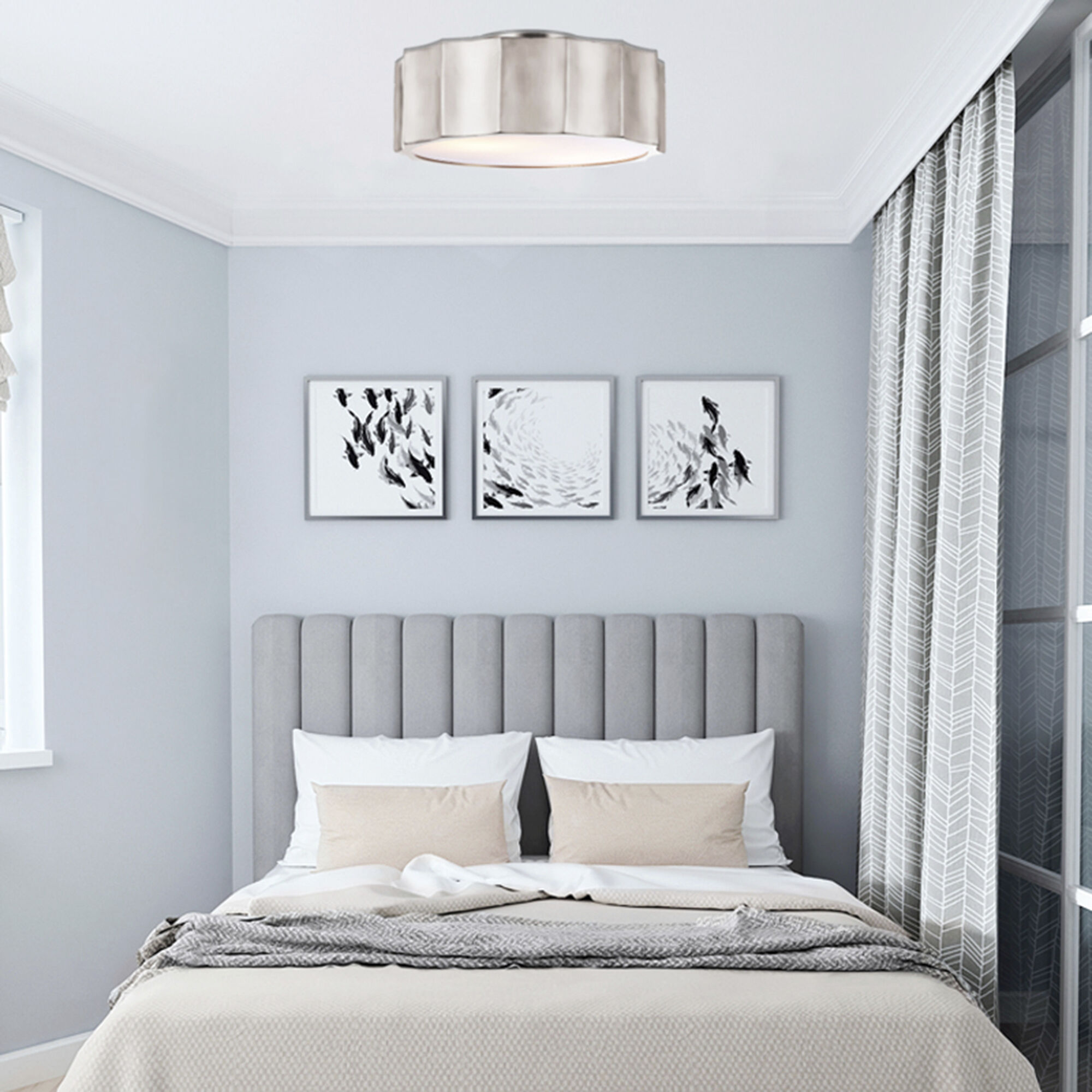 Canada 3 Light 11.8 inch Shiny Nickel Flush Mount Ceiling Light