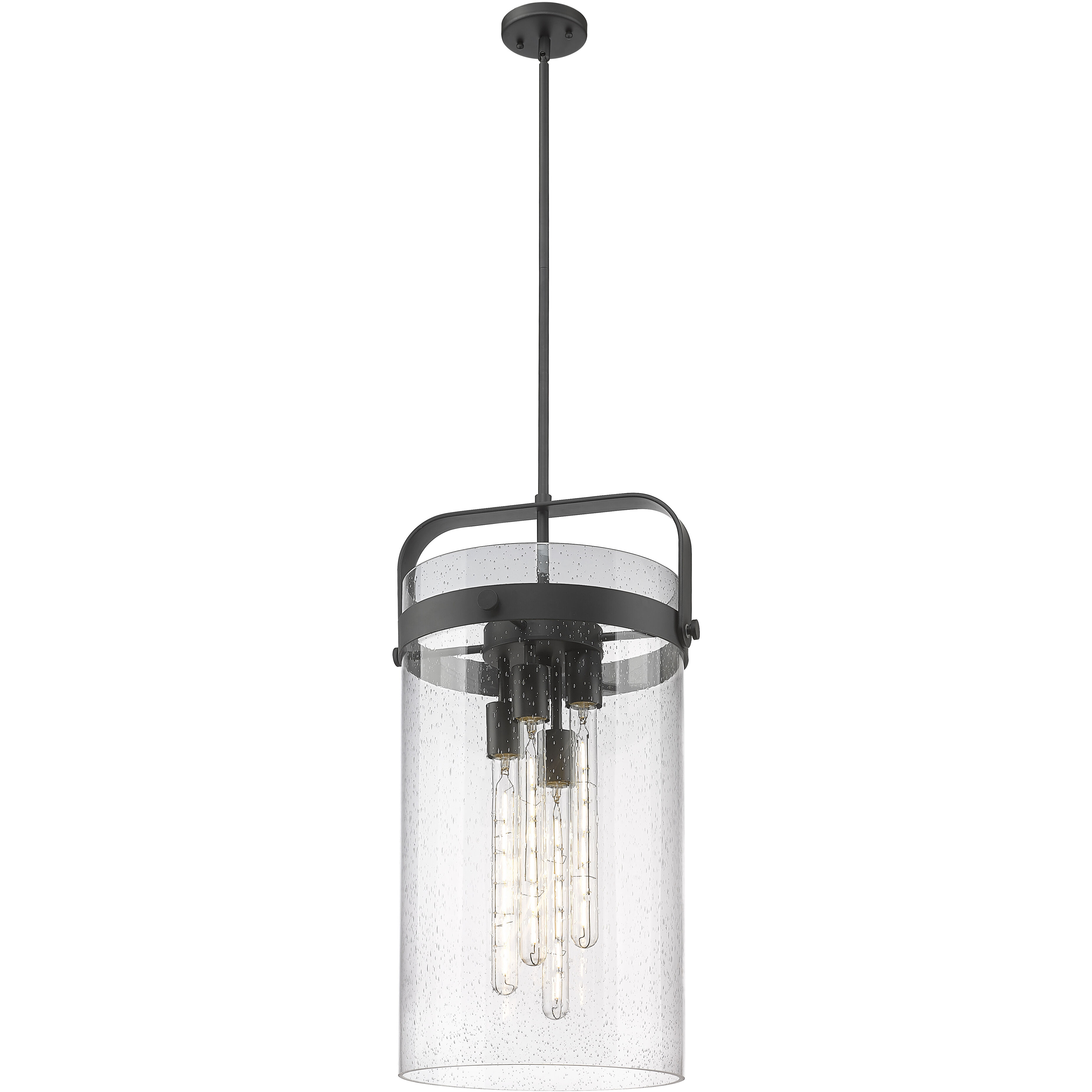 Pilaster 4 Light 13.38 inch Matte Black Pendant Ceiling Light in Seedy Glass