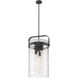 Pilaster 4 Light 13.38 inch Matte Black Pendant Ceiling Light in Seedy Glass