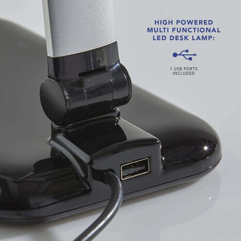 Lennox 16 inch 6.00 watt Matte Silver and Glossy Black LED Multi-Function Desk Lamp Portable Light, Simplee Adesso
