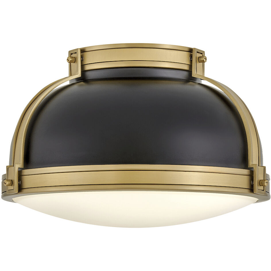 Barton 2 Light 14.25 inch Black with Lacquered Brass Flush Mount Ceiling Light