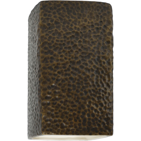 Ambiance Rectangle LED 7.25 inch Hammered Polished Brass Wall Sconce Wall Light, Large