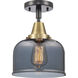 Franklin Restoration X-Large Bell LED 12 inch Black Antique Brass Flush Mount Ceiling Light in Plated Smoke Glass