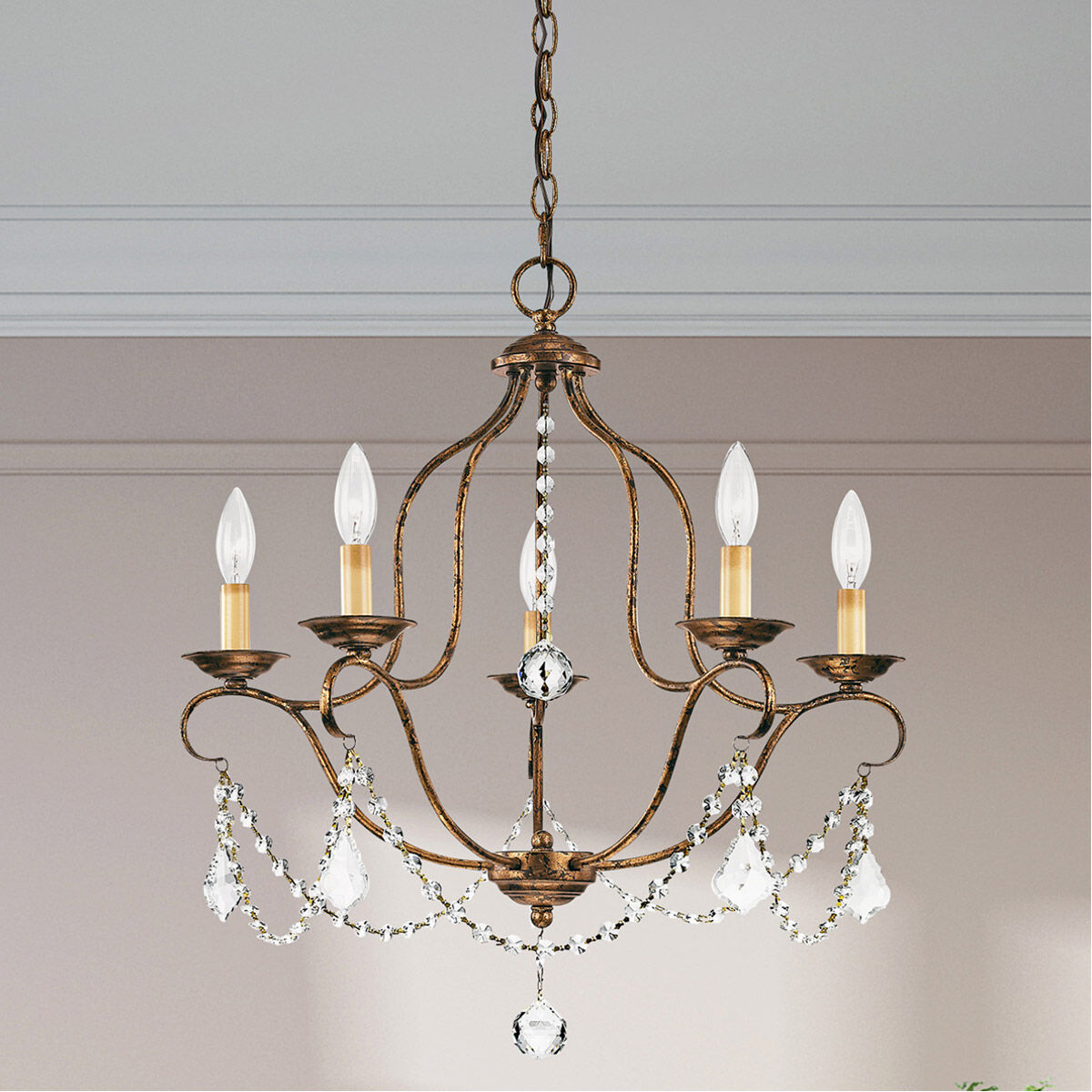 Chesterfield 5 Light 22 inch Hand Applied Venetian Golden Bronze Chandelier Ceiling Light