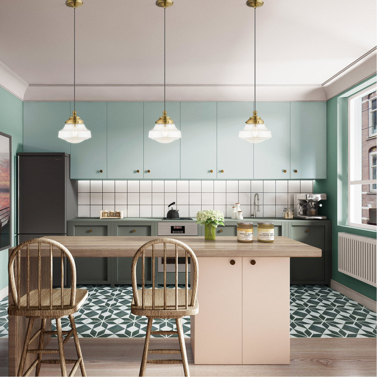 Art Glass 1 Light 9 inch Antique Brass Mini Pendant Ceiling Light