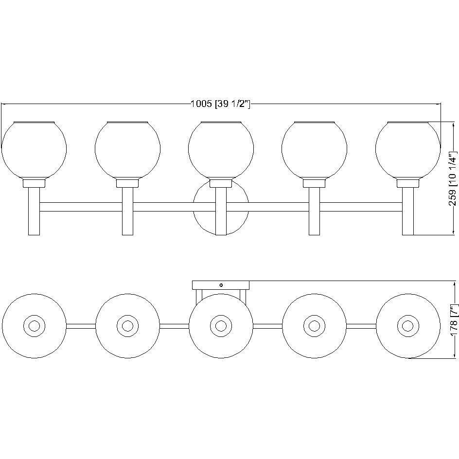 Sutton 5 Light 39.5 inch Chrome Vanity Wall Light