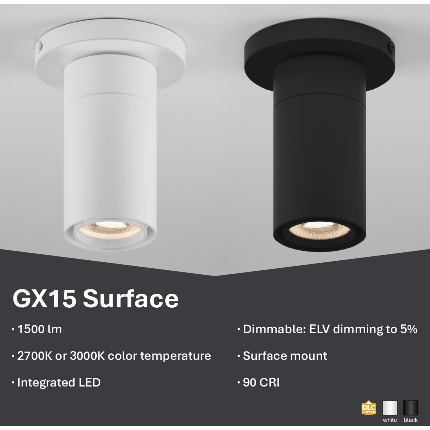 GX15 LED 4 inch Black Surface Mount Ceiling Light