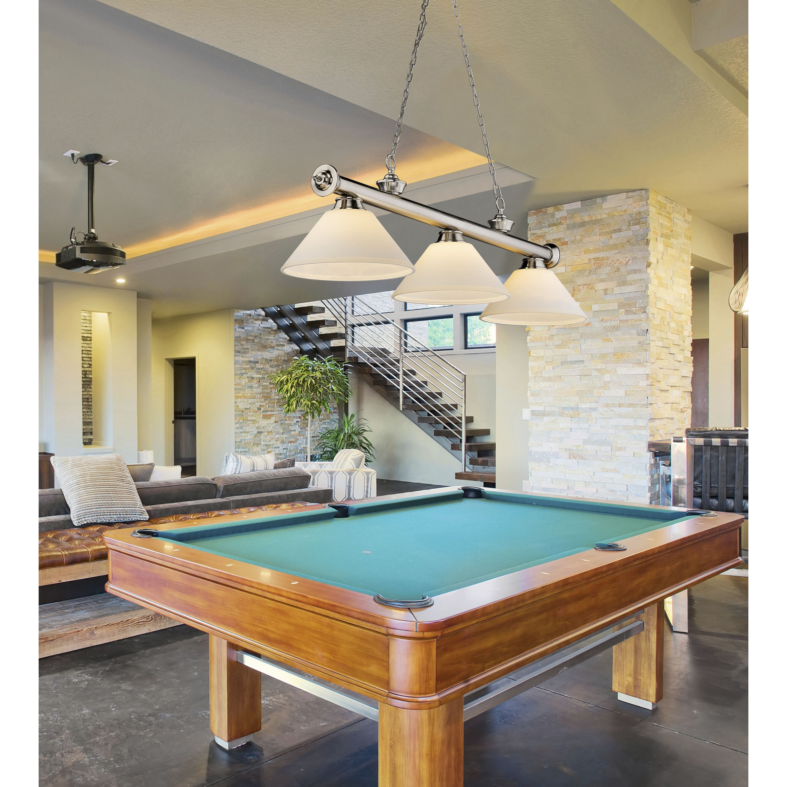 Cordon 3 Light 57.25 inch Brushed Nickel Billiard Ceiling Light in Matte Opal Glass