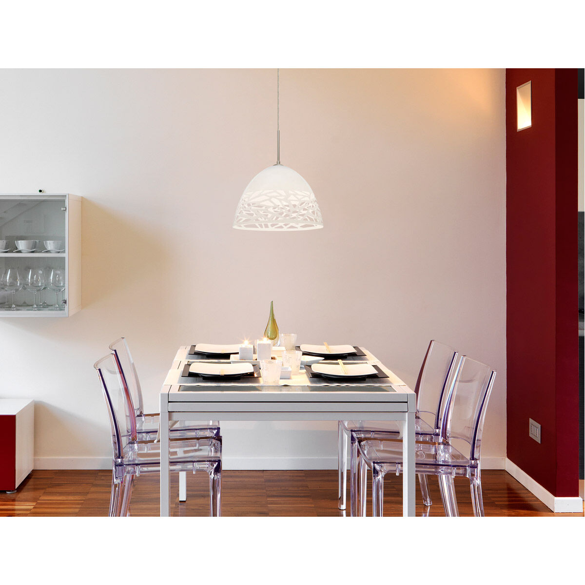 Kiev 1 Light Satin Nickel Cord Pendant Ceiling Light in Incandescent, White Kiev