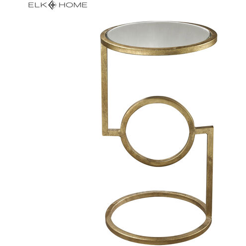 Mirrored Top 12 inch Antique Gold Leaf with Clear Accent Table, Mirrored Top