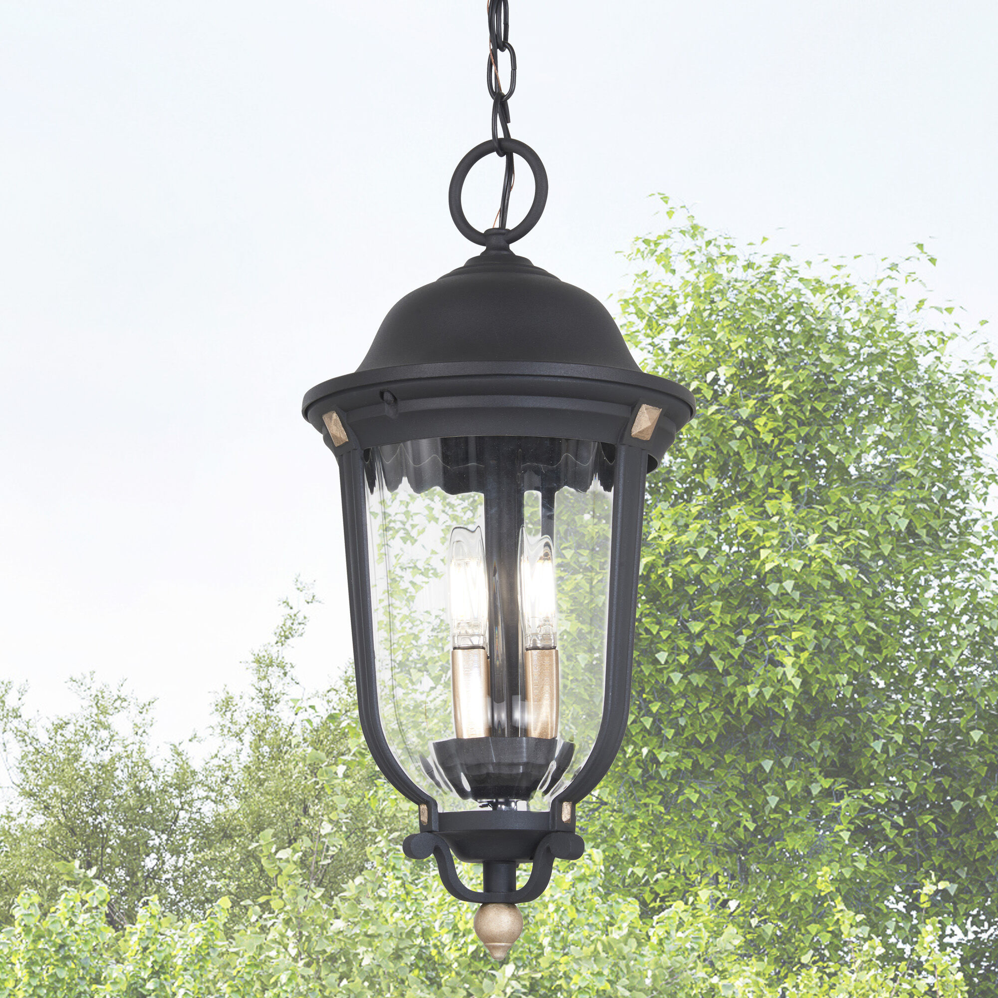 Peale Street 3 Light 10 inch Sand Coal And Vermeil Gold Outdoor Hanging Light, Great Outdoors
