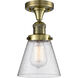 Franklin Restoration Small Cone 1 Light 7 inch Antique Brass Semi-Flush Mount Ceiling Light in Incandescent, Seedy Glass, Franklin Restoration