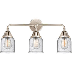 Nouveau 2 Small Bell 3 Light 23 inch Polished Nickel Bath Vanity Light Wall Light in Seedy Glass