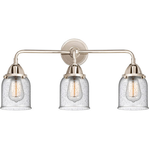 Nouveau 2 Small Bell 3 Light 23 inch Polished Nickel Bath Vanity Light Wall Light in Seedy Glass