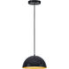 Hemisphere LED 14 inch Gloss Black with Gold Single Pendant Ceiling Light