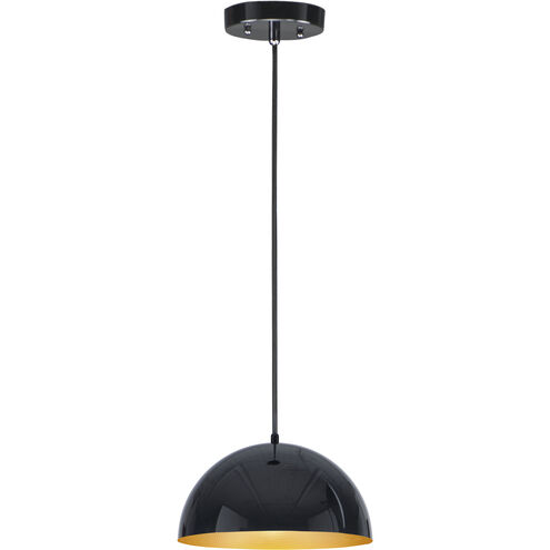 Hemisphere LED 14 inch Gloss Black with Gold Single Pendant Ceiling Light