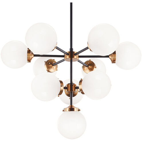 Maru 10 Light 30 inch Aged Gold Brass Chandelier Ceiling Light in Aged Gold Brass and Opal Glass