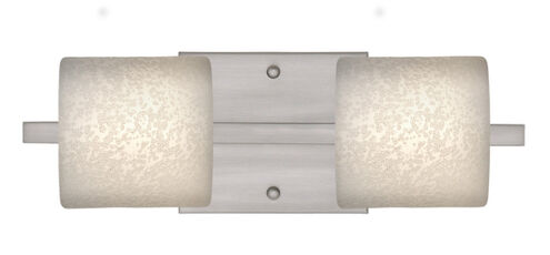 Paolo 2 Light 15 inch Satin Nickel Vanity Lighting Wall Light in Halogen, Stucco Glass
