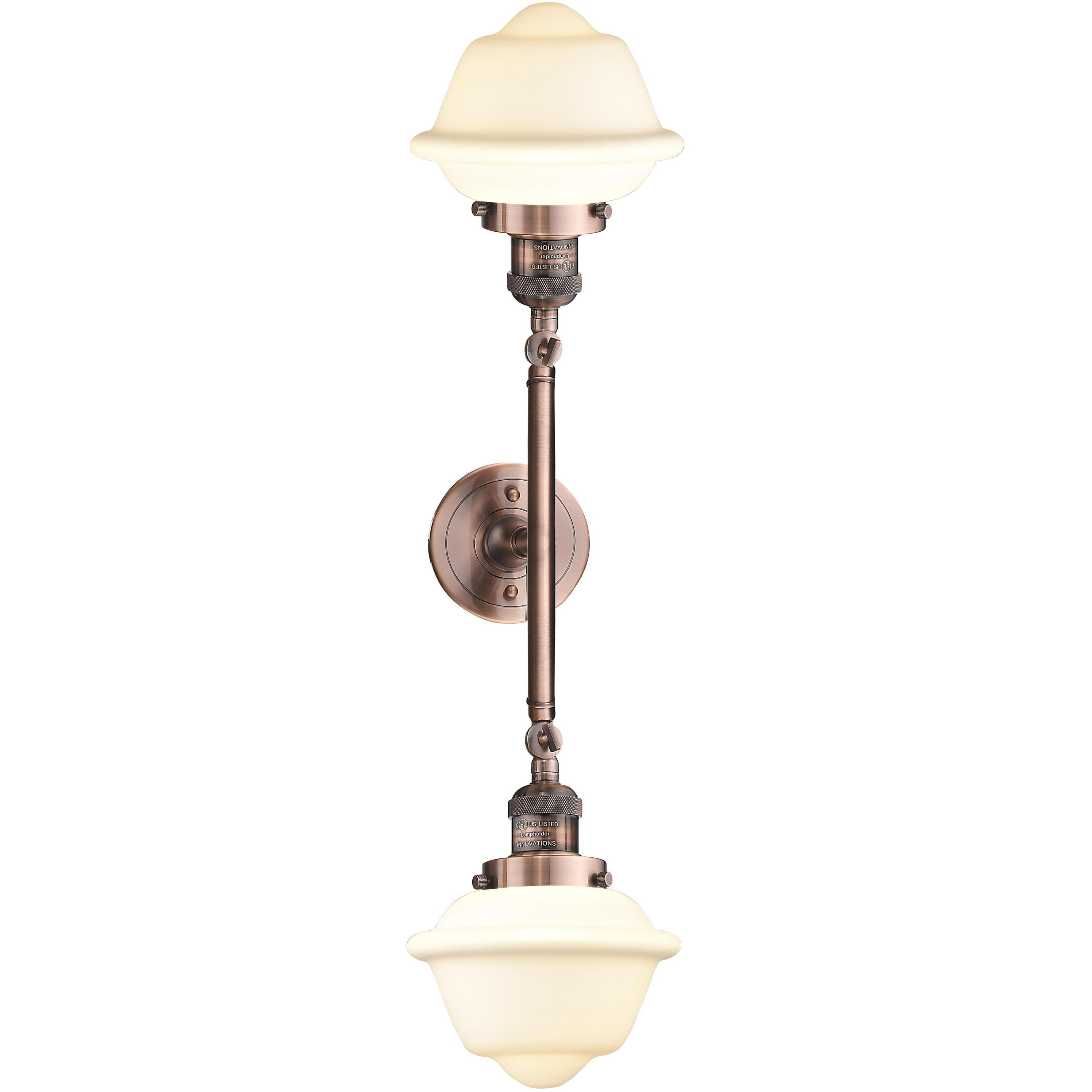 Franklin Restoration Small Oxford 2 Light 17 inch Antique Copper Bath Vanity Light Wall Light in Matte White Glass, Franklin Restoration