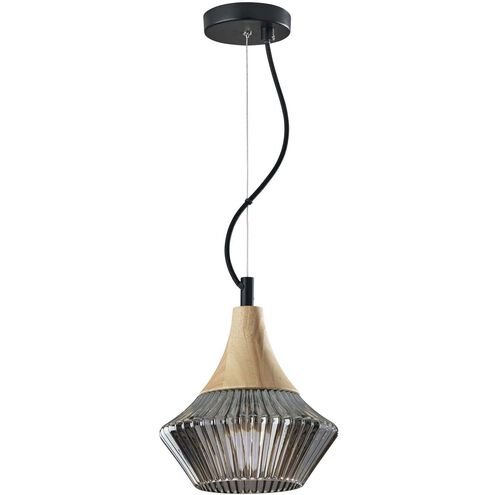 Elsie 10 inch Black / Natural Wood Pendant Ceiling Light