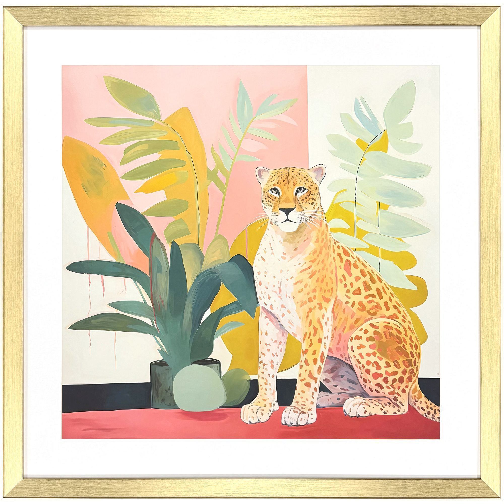 Pet Cheetah Orange and Green and Pink and Black Framed Art, Propac