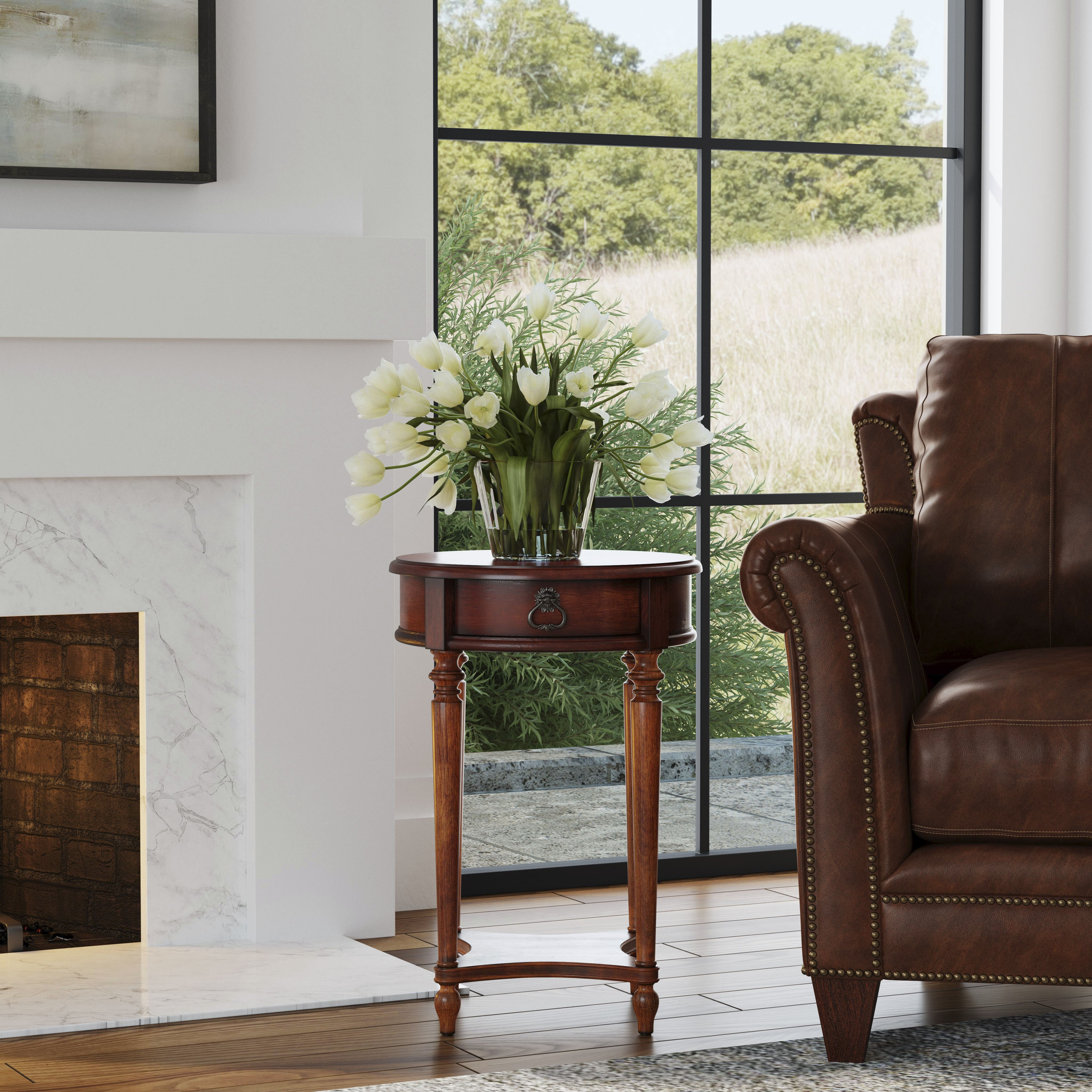 Jules 1-Drawer Round End Table in Medium Brown