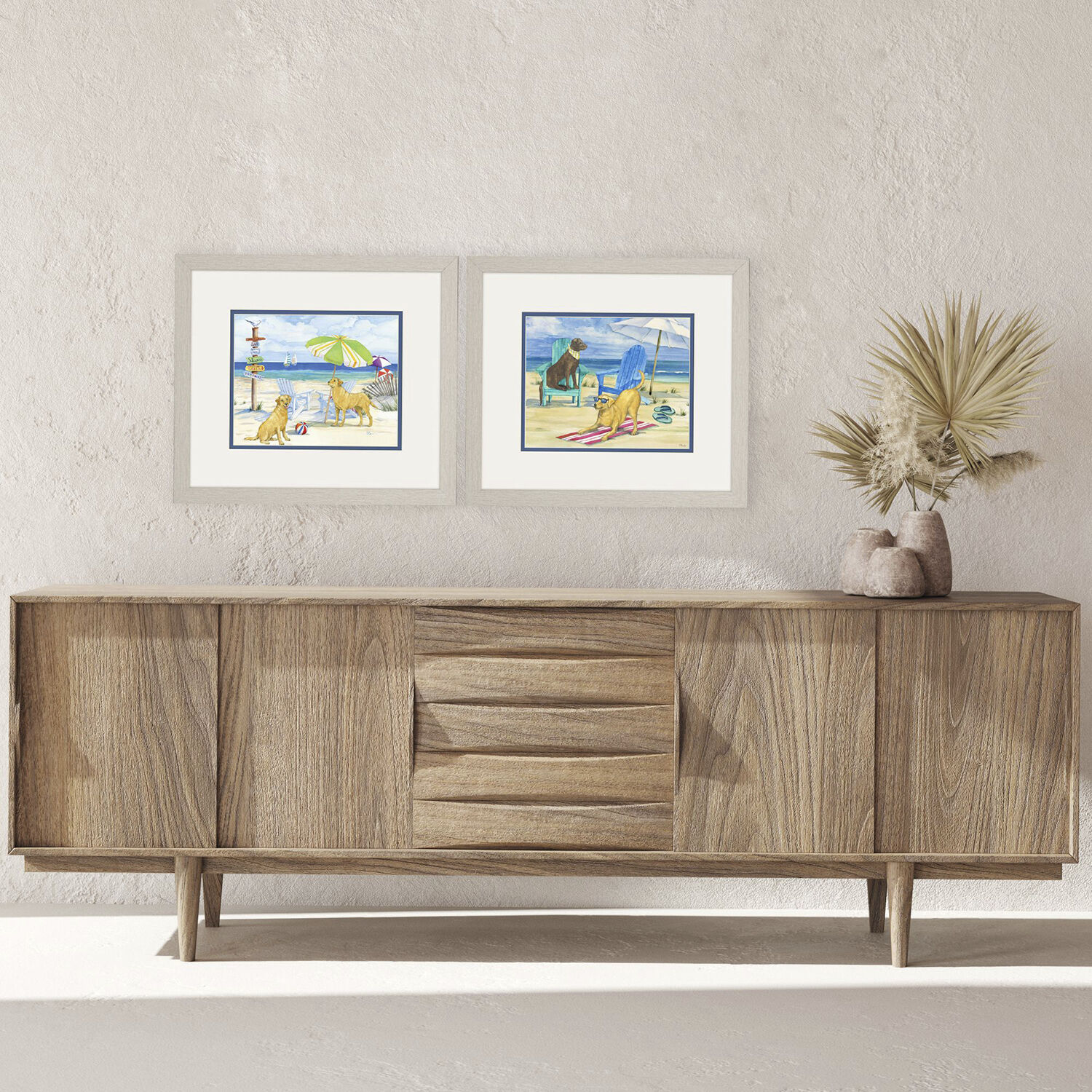 Dog Beach Day Duo Multi and Blue and Green and Yellow Framed Art, Propac