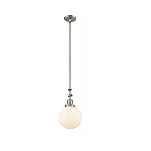 Franklin Restoration Large Beacon LED 8 inch Brushed Satin Nickel Mini Pendant Ceiling Light in Matte White Glass, Franklin Restoration