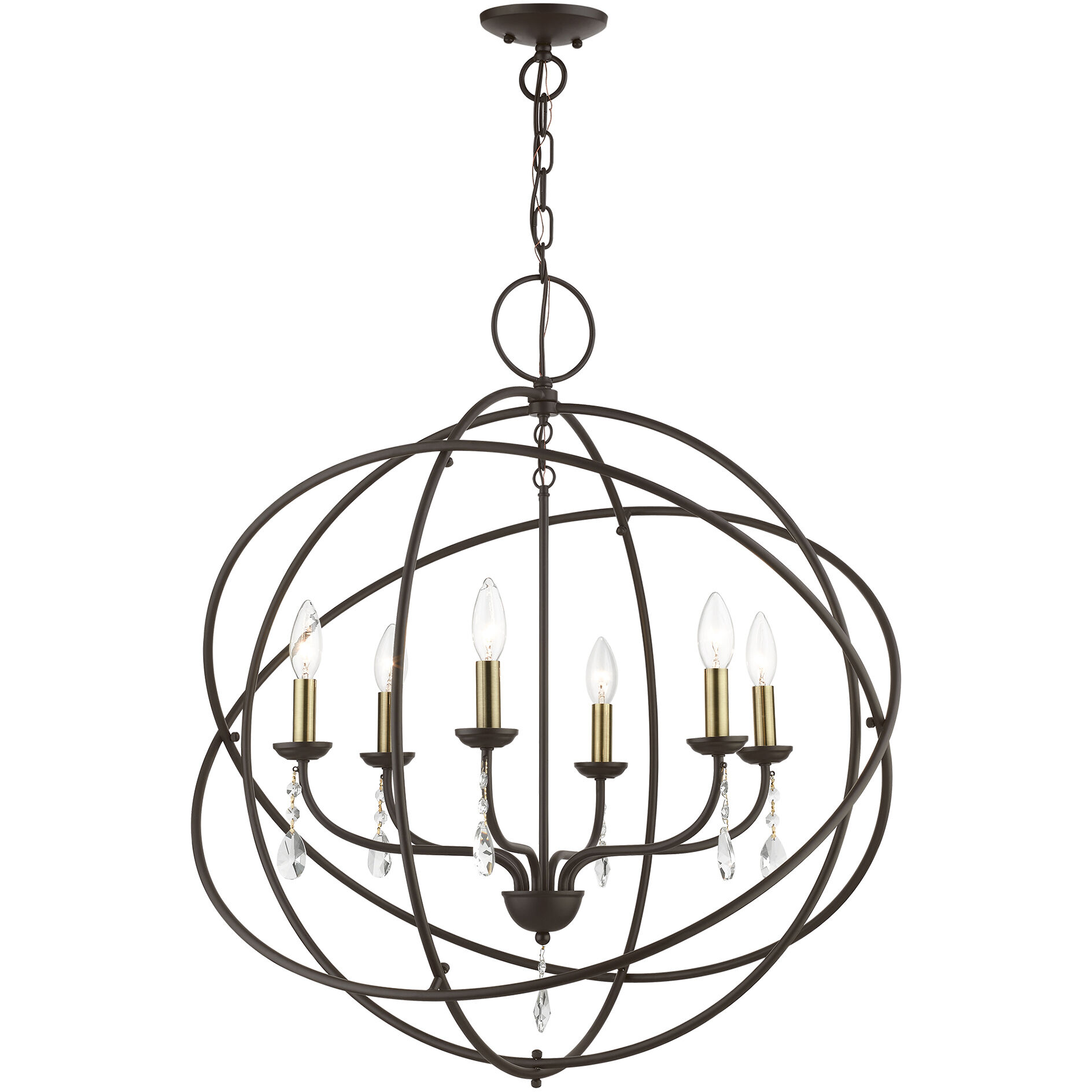 Aria 6 Light 28 inch Bronze with Antique Brass Finish Candles Pendant Chandelier Ceiling Light, Globe