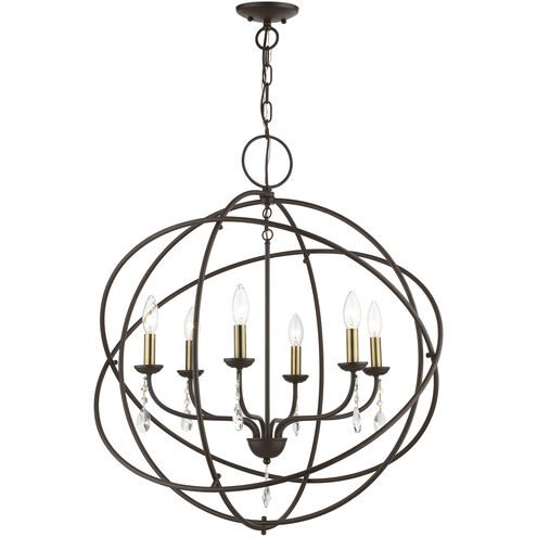 Aria 6 Light 28 inch Bronze with Antique Brass Finish Candles Pendant Chandelier Ceiling Light, Globe