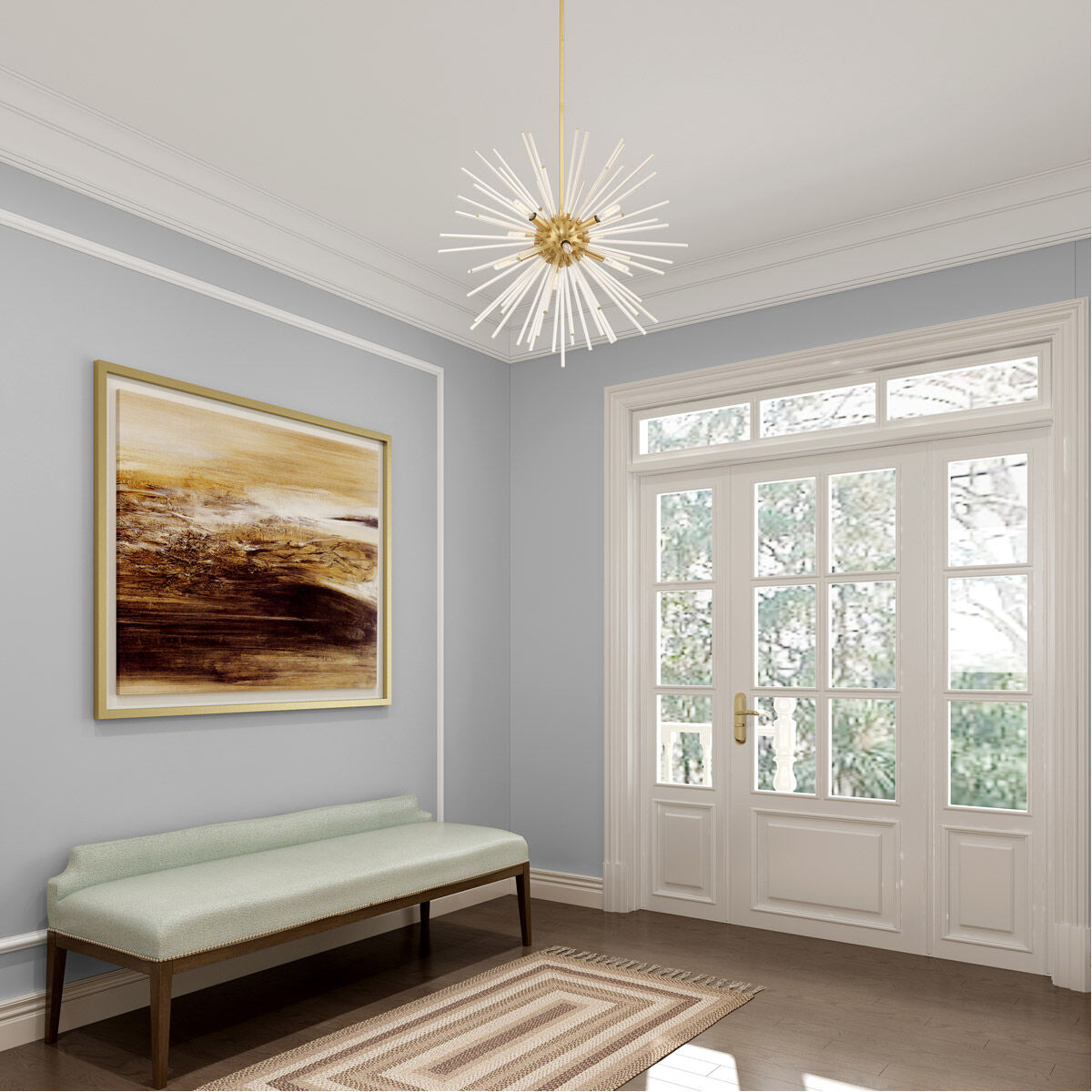 Utopia 8 Light 26 inch Satin Brass Pendant Chandelier Ceiling Light