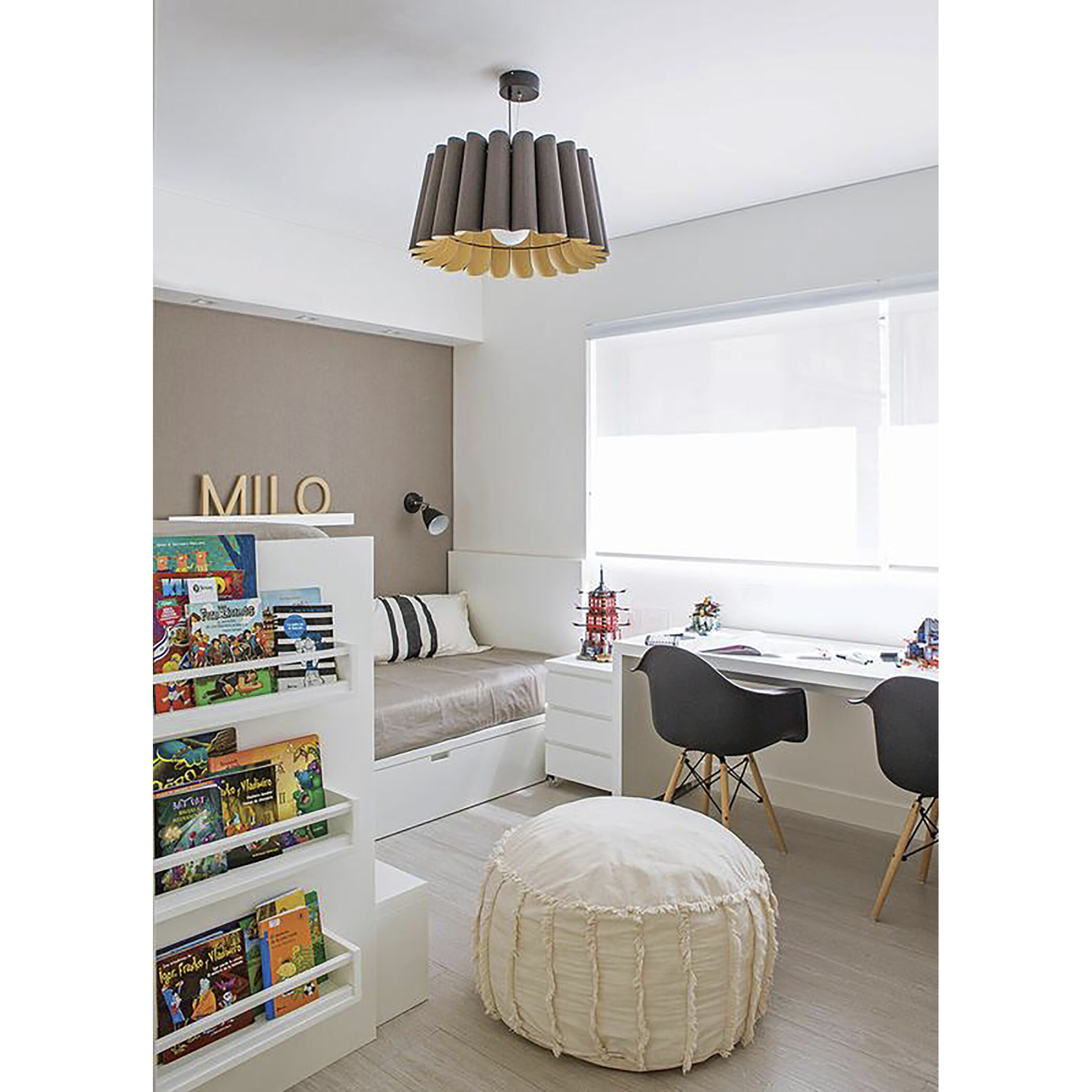 Renata 1 Light 22 inch Black Pendant Ceiling Light in Grey Oak/Ash, WEP Collection