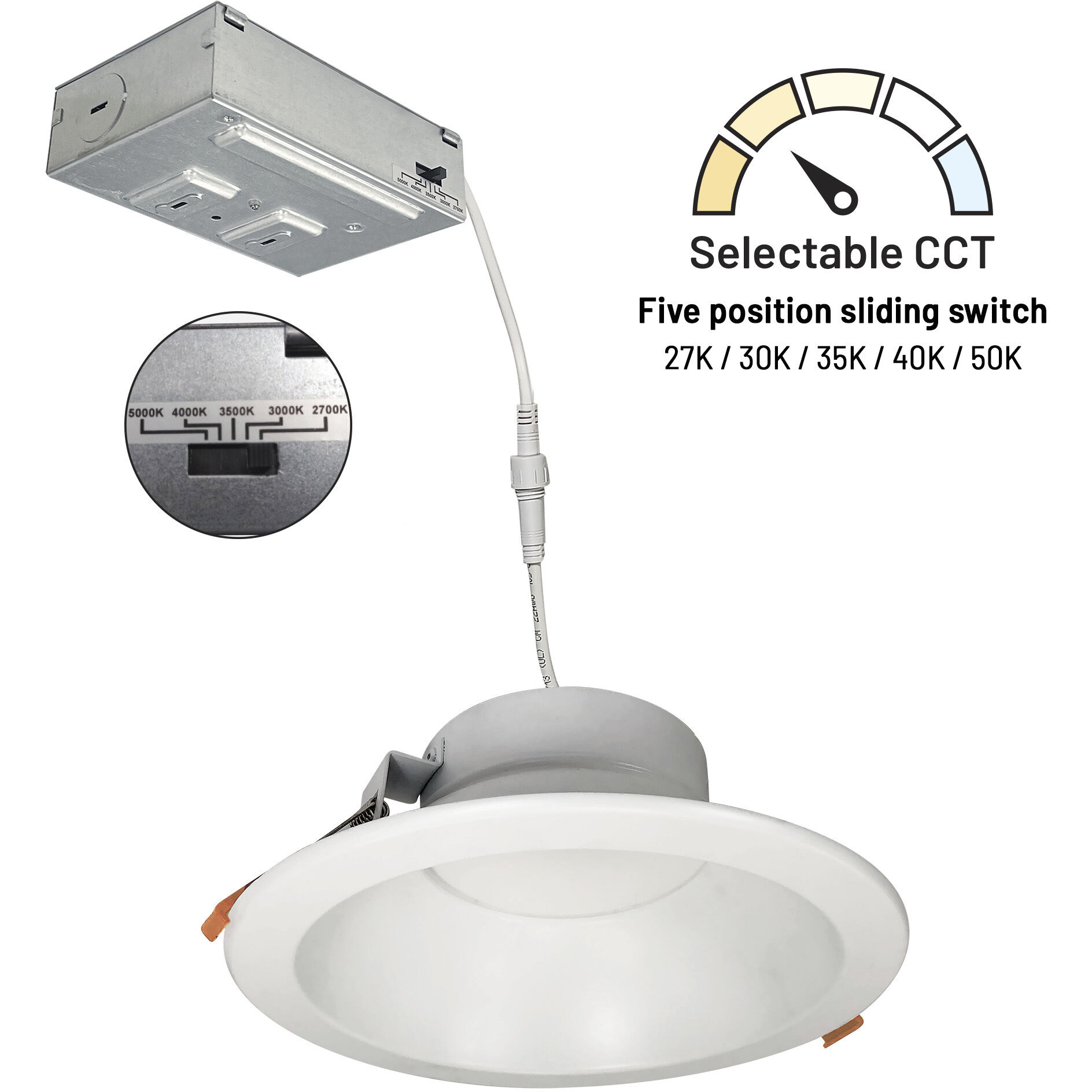 Theia Matte Powder White Recessed Downlight, Selectable CCT