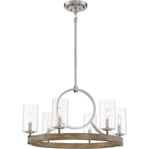 Country Estates 6 Light 28 inch Sun Faded Wood/Brushed Nickel Chandelier Ceiling Light