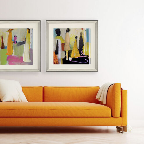 Meandering / Social Distancing Pink and Black and Orange and Yellow Framed Art