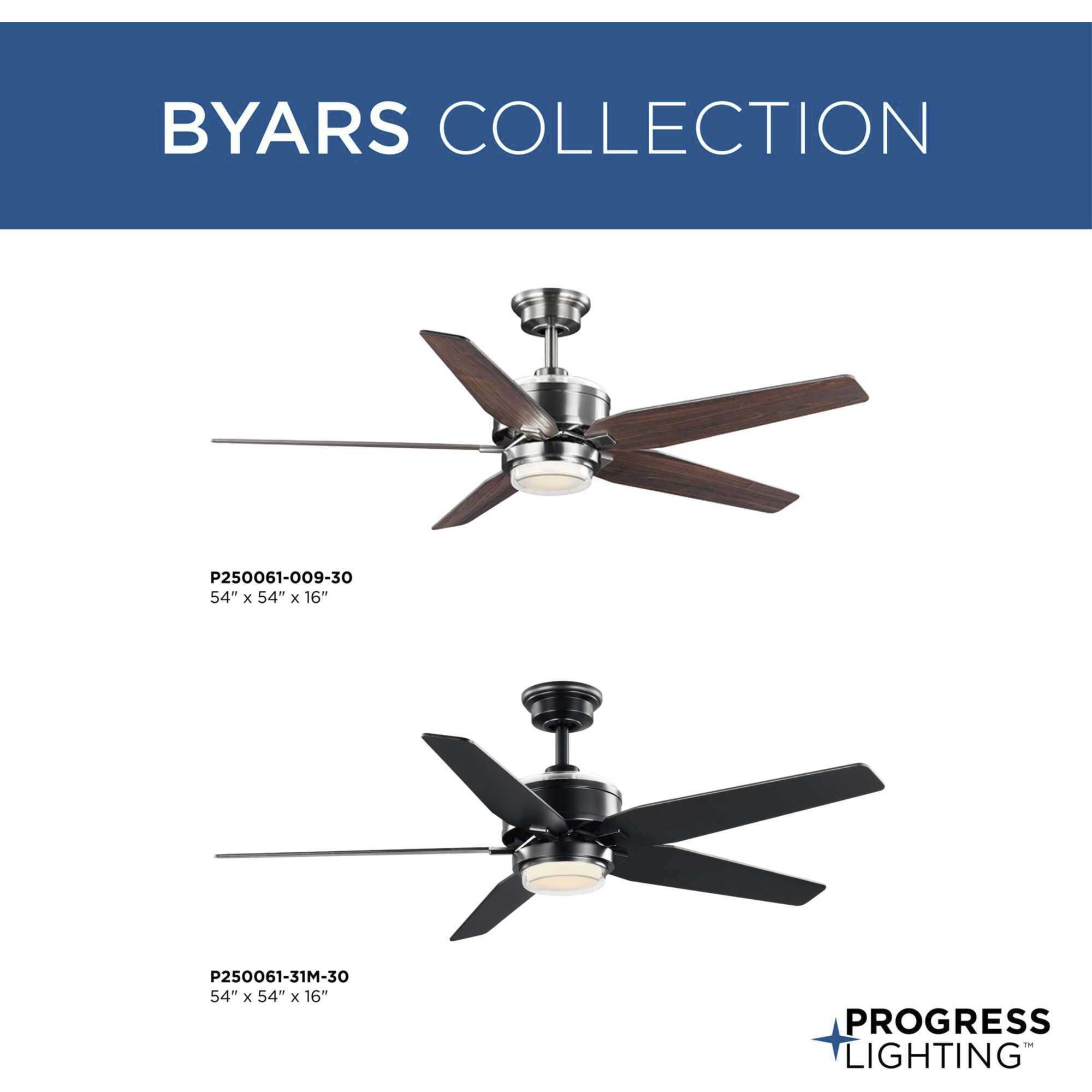Byars 54 inch Matte Black with Matte Black/Antique Black Blades Ceiling Fan