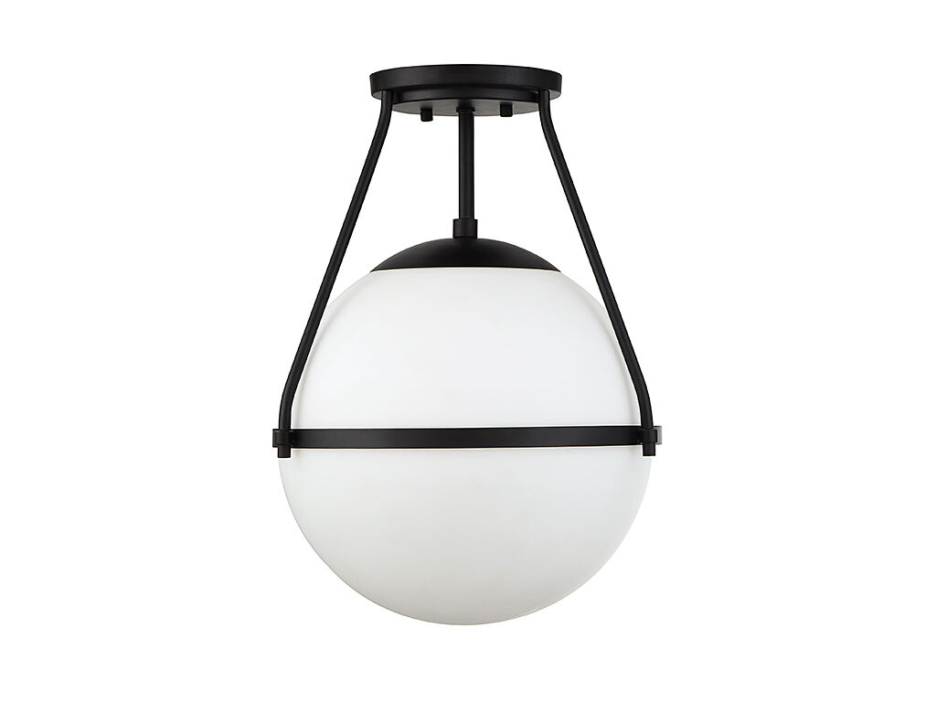 Mid-Century Modern 1 Light 13.25 inch Matte Black Semi-Flush Ceiling Light