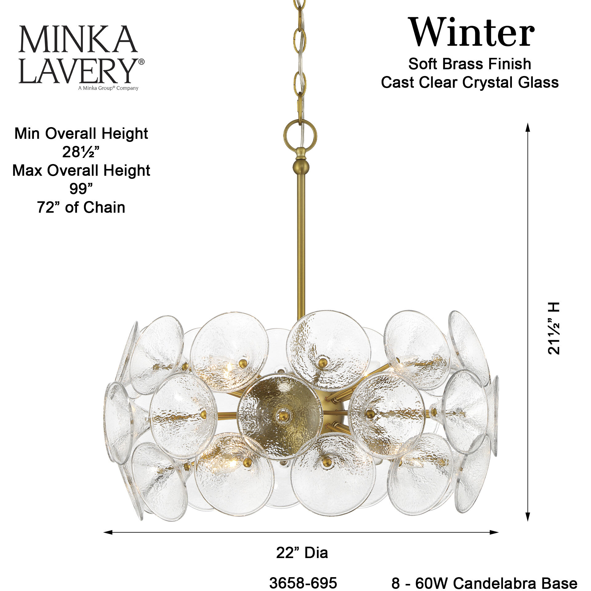 Winter 8 Light 22 inch Soft Brass Pendant Ceiling Light