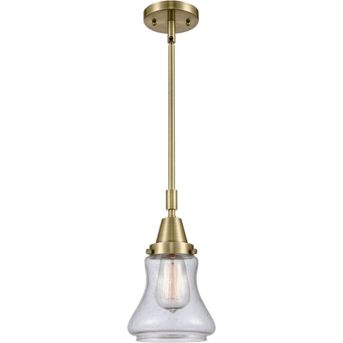 Franklin Restoration Bellmont LED 7 inch Antique Brass Mini Pendant Ceiling Light in Seedy Glass